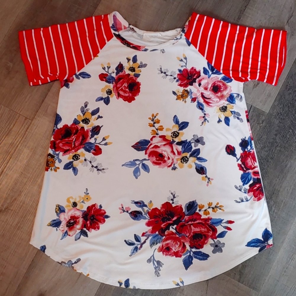 Reborn J Buttery Soft Stripped/Floral Oversized Top